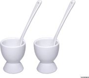 HI Eierdopjes - 2x stuks met lepel - keramiek - 6 cm - wit