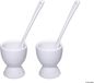 HI Eierdopjes - 2x stuks met lepel - keramiek - 6 cm - wit