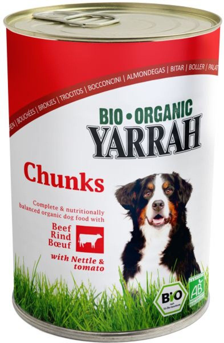 Yarrah Dog Blik Brokjes Vlees In Saus Met Brandnetel En Tomaat Hondenvoer 405 gr