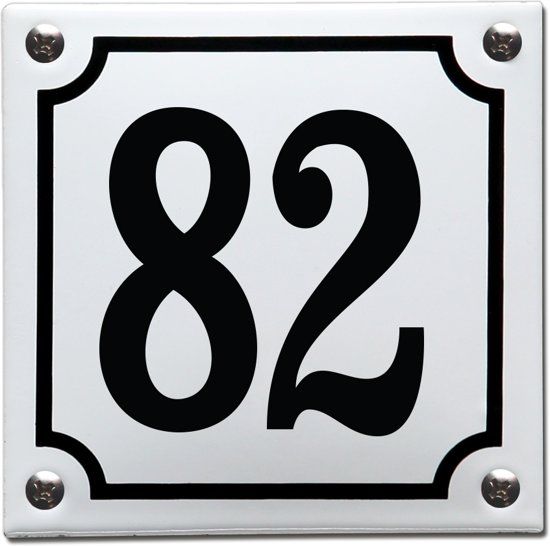 EmailleDesign® Emaille huisnummer wit/zwart nr. 82