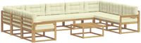 vidaXL Hoek loungeset 9 zitplaatsen Wit en crème Acacia hout