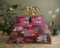 Descanso Dekbedovertrek Bloemen 140x200/220 cm Bordeaux 100% Katoen Satijn
