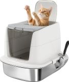 PawHut Kattenbak - Roestvrij staal, kunststof - 52,4 x 41,3 x 39,8 cm - Wit
