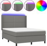vidaXL Boxspringbed met hoofdeinde Stof Donkergrijs 147x203 cm