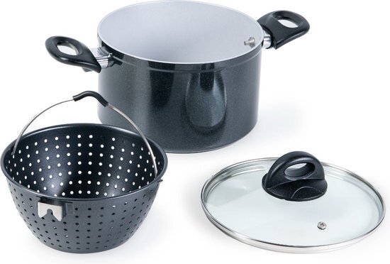 Genius Cerafit Magic Pot kookpannenset, 24 cm, pan 6,4 l, met zeefinzet en glazen deksel voor eenvoudig koken, afgieten en serveren, met keramische coating voor alle warmtebronnen