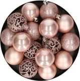 Decoris Kerstballen - 16x st - lichtroze - 6 cm - kunststof - kerstversiering