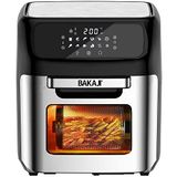 Bakaji Heteluchtfriteuse, friteuse, oven, drooggrill zonder olie, airfryer, capaciteit 12 l, display, led touch, 12 programma's, timer, temperatuurinstelling, vermogen 1800 W (zilver)
