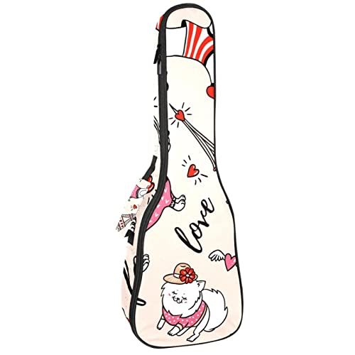 Mersov Tenor Ukulele Gigbag Waterdichte Ukelele Case Gewatteerde Rugzak, Geweldig voor Sopraan Concert (21/23/24") Leuke Cartoon Teckel Eiffeltoren