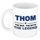 Bellatio Decorations Thom cadeau mok - man myth legend - naam koffiemok / beker - wit en blauw - 300 ml - verjaardag