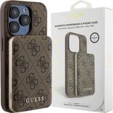 Guess - 4G Metal Logo hoesje met 5000mAh MagSafe Powerbank voor iPhone 15 Pro Max - Bruin