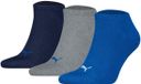 PUMA Sneakersokken Unisex 3-Pack Blauw/Grijs Melange