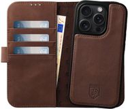 Rosso Elite Hoesje Geschikt voor Apple iPhone 14 Pro | Compatibel met MagSafe | Book Case en Back Cover | Magnetisch Uitneembaar | Echt Leer Beschermhoes met Pasjeshouder | Bruin