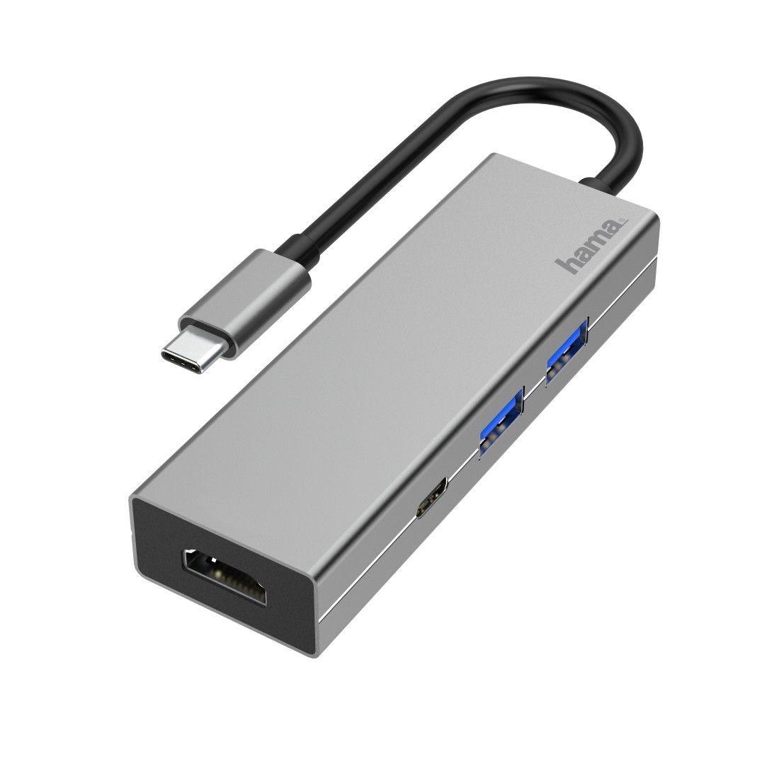 Hama USB-C Hub - 4-poorts - HDMI, 2x USB-A, USB-C - Antraciet/Grijs