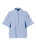 PIECES - PCMELIA SS SHIRT WVN NOOS BC - Blouse - Dames - S - Polyester/Katoen - Korte mouw - Grapemist - Gestreept