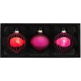 WeRChristmas Glazen kerstballen, rood/paars, 3-delig