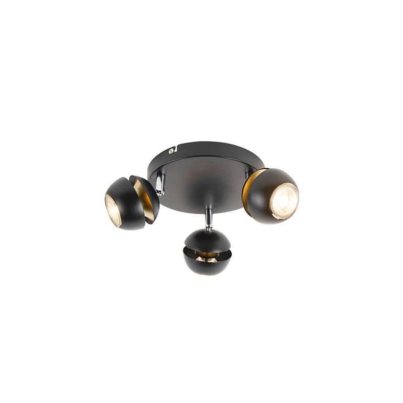 QAZQA Moderne spot 3-lichts zwart met gouden binnenkant - Buell Deluxe