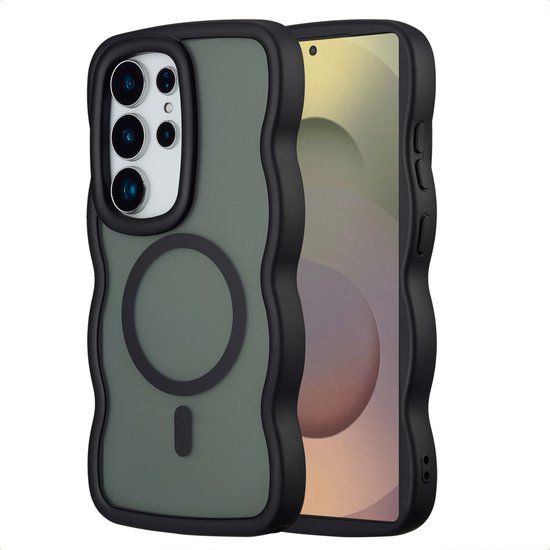 Selencia Wavy Case - Golvend Hoesje geschikt voor Samsung Galaxy S25 Ultra - Zwart
