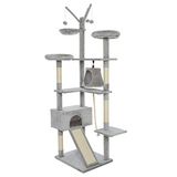 Meerveil Kattenboom, krabpaal 210 cm, kattenbomen en torens grote katten, kattenkrabberpost, 6 niveaus met glijbaan, wieg, schommel, 2 tuinhuisjes voor kat, kattenactiviteitenplatform, lichtgrijs