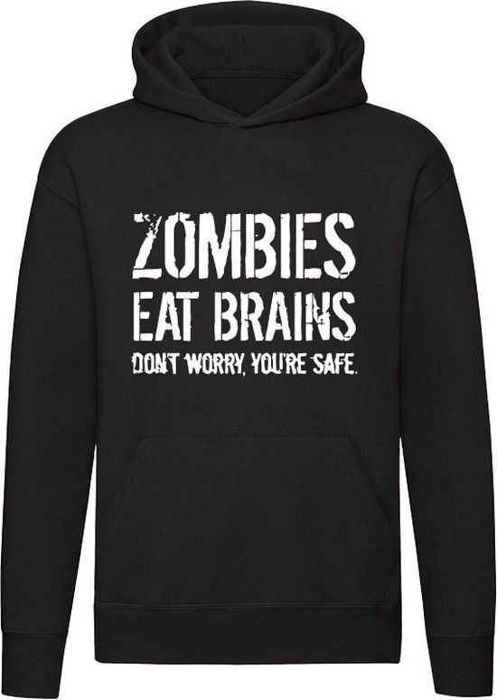 Zombies eat brains - Hoodie - Zwart - XL - Unisex