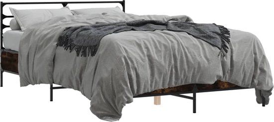 vidaXL Bedframe - Gerookt eiken - 135x190 cm - Hout