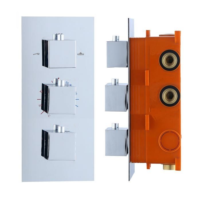 Best Design Sano Inbouw Thermostaat Box 3 Weg 1/2 Vierkante Knoppen Chroom