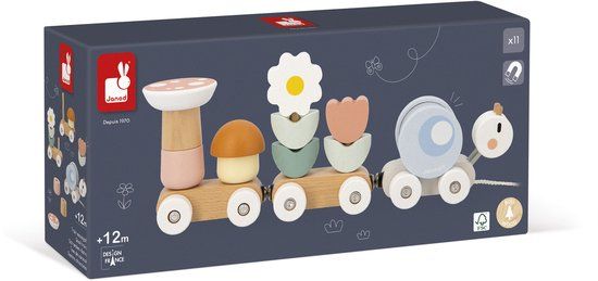 Janod Sweet Cocoon - Houten Slakken Trein - 2-In-1 Bouw-En-Trek Educatief Speelgoed