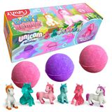 Zimpli Kids 3 eenhoorn-verrassingsbadbommen, 6 verrassingsspeeltjes eenhoorn om te verzamelen, mysterieus cadeau voor kinderen, om kerstkousen te vullen, geschenkdoos