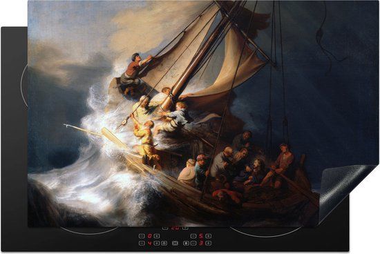 KitchenYeah® Inductie beschermer 80.2x52.2 cm - De storm op het meer van Galilea - Rembrandt van Rijn - Inductiebeschermer