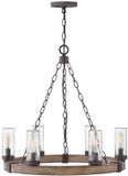 Hinkley LED Kroonluchter | 6X E27 Max 40W | IP44 | Sequoia wood effect with rust Iron accents & Clear