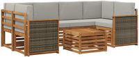 vidaXL - Bank loungeset - 6 zitplekken - Naturel en lichtgrijs - Massief Acacia Hout