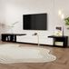Merax meuble TV bas finition brillante et longueur réglable (support TV avec 1 porte), meuble TV aspect marbre avec fonction pivotante, blanc