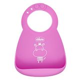 Chicco Easy Roll, stijf slabbetje, van zachte siliconen, praktisch, waterdicht, gemakkelijk te reinigen, verstelbare kraag, met grote zak, 6 maanden en ouder, roze