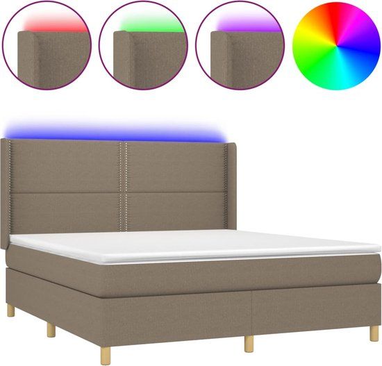vidaXL Boxspring met matras en LED stof taupe 180x200 cm
