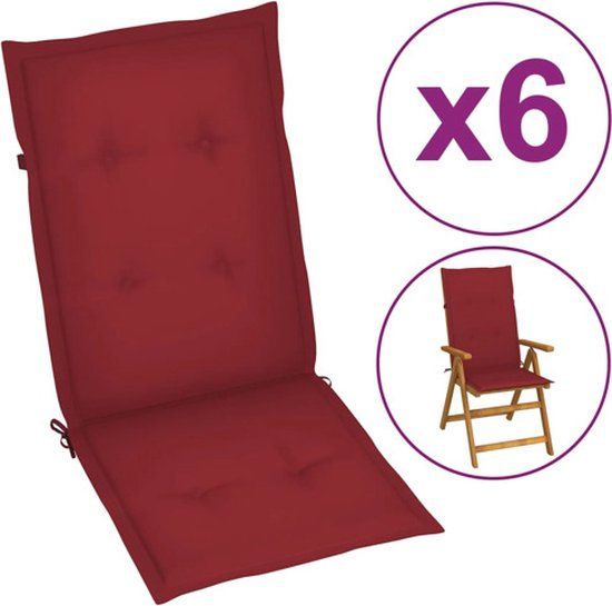 vidaXL Tuinstoelkussens Hoge Rug 6 stuks Wijnrood 120x50x3 cm Polyester