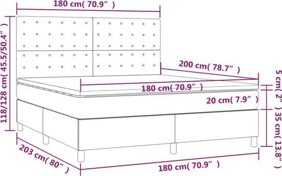 vidaXL Boxspring bed met matras - Stof - Zwart - 180x200 cm