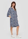 s.Oliver Viscose Blousejurk Dames Navy Gebloemd Lange Mouw V-hals 38