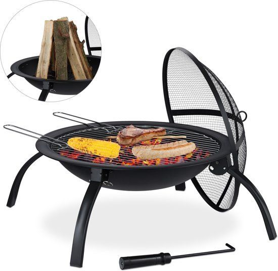 Relaxdays Vuurschaal - BBQ - Staal - Rond - Barbecue - Buiten - Tuin - Terrasverwarmer