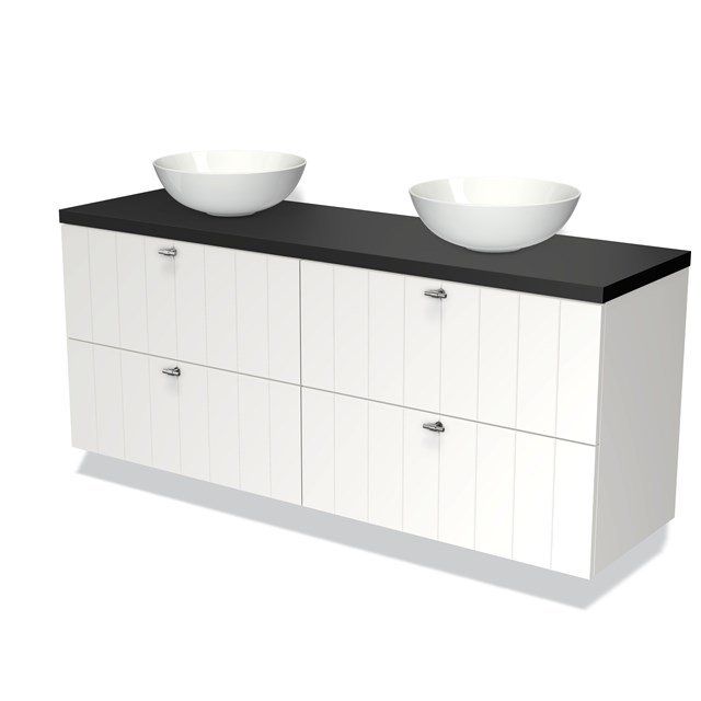 Maxaro Badkamermeubel Modulo Plato 160cm Mat Wit 4 Lades Lamel Mat Zwart Blad
