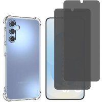 Phonillico® Schokbestendig hoesje voor Samsung Galaxy S25 PLUS en 2 zwarte geharde glazen Anti Spy Glass Screen Protector
