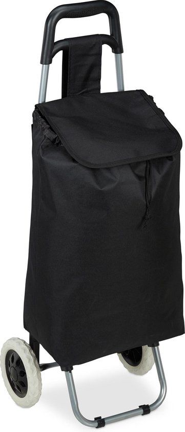 Relaxdays boodschappentrolley - klapbaar - verwijderbare tas 28 l - boodschappenkar wielen - 92,5 x 42 x 28 cm - zwart