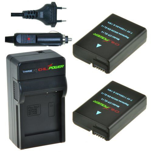ChiliPower 2 x EN-EL14 accu's voor Nikon - inclusief oplader en autolader