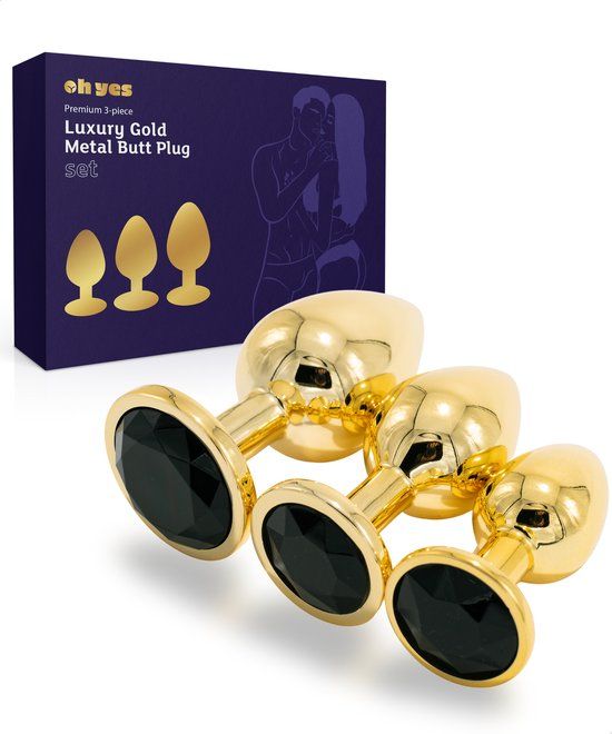 Metaal Gouden Buttplug Set - 3 Delige Anal Plug Set - Goud/Zwart