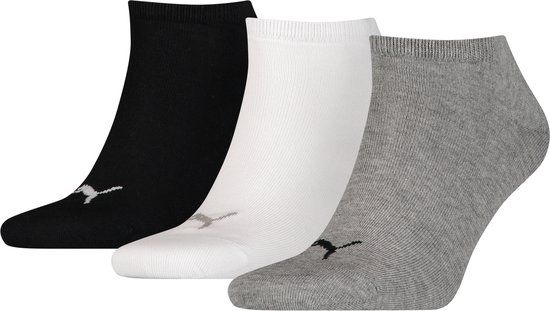 Puma Unisex Sneakersokken - 3 Pack - Maat 43-46 - Grijs/Wit/Zwart