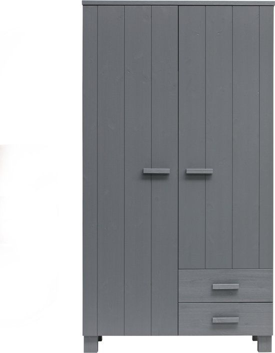 WOOOD Dennis Wardrobe with Drawers - Pine - Steel Grey - 202x111x55 cm