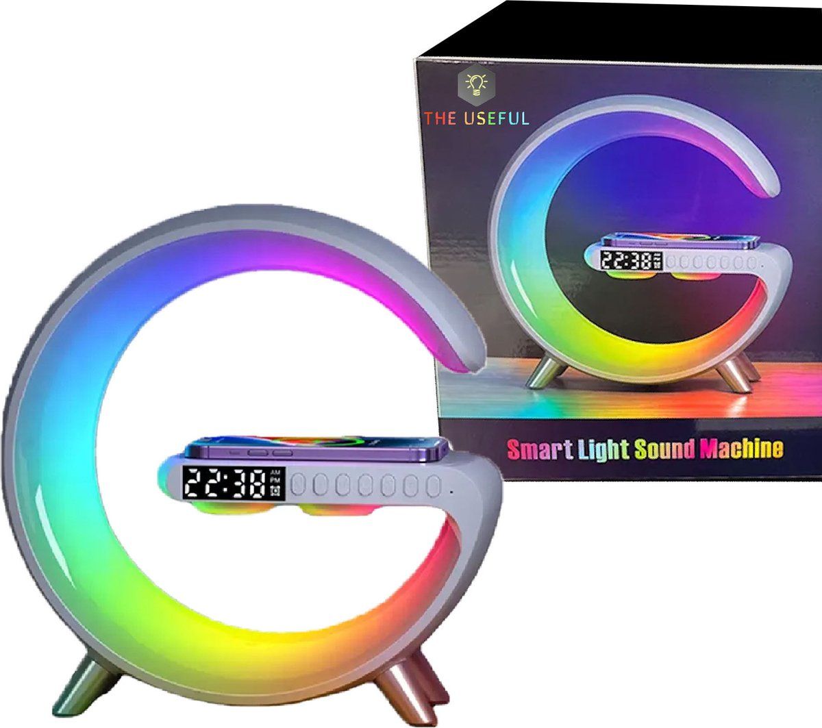 Wake Up Light - Wekker - Wekkeradio - Met Draadloze Oplader - Bluetooth Speaker - Slaaphulpen - Bluetooth - Nachtlampje - Digitale Wekker - Wireless Charger - Lichtwekker - Nachtlamp - Bureaulamp - Draadloos Oplader iPhone - Wit