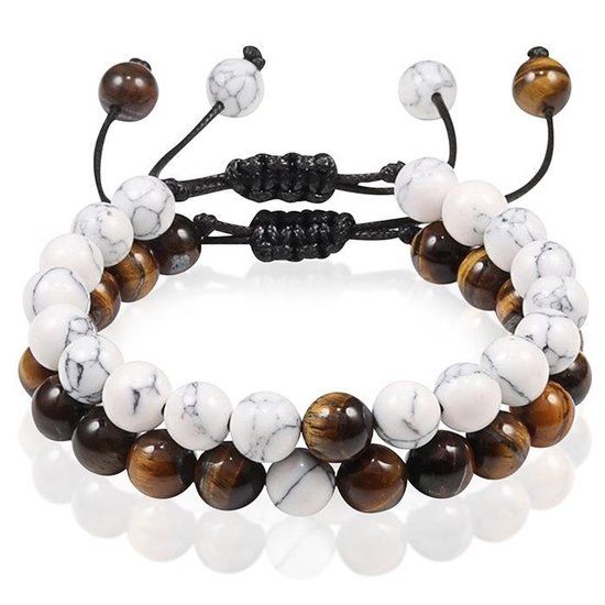 Memphis Accessories Kralen armbanden set Verstelbaar Howliet Tijgeroog