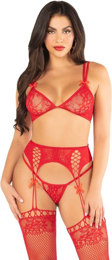 Leg Avenue Rood Kant Bralette Lingerieset One Size