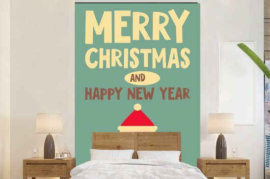 Nr1Wallpaper Behang - Fotobehang Illustratie - Kerst - Kerstman - Merry Christmas and a Happy New Year - Quotes - Breedte 170 cm x hoogte 260 cm