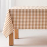 GAMUSI - Vlekbestendig Tafelkleed Katoen Polyester Vichy Ruit - 140 x 140 cm - Beige