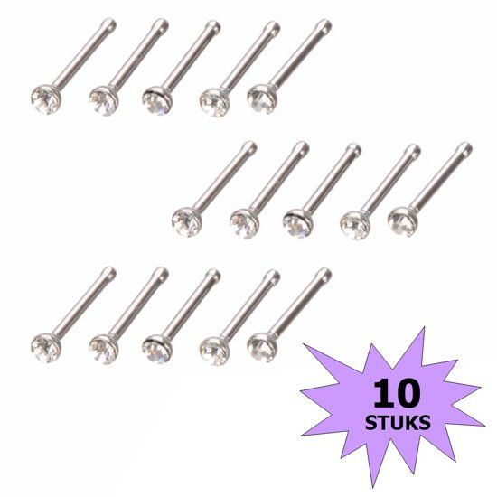 Fako Bijoux® - Neuspiercing - Staafje Kristal - Wit - 10 Stuks